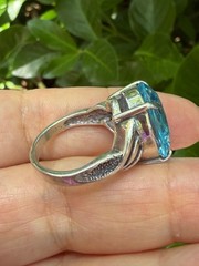 VINTAGE LARGE OVAL CUT BLUE TOPAZ SOLITAIRE RING 925 STERLING SILVER STATEMENT