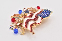 Patriotic American Flag Rhinestone Dangle Brooch Red White Blue USA Pin Bin7