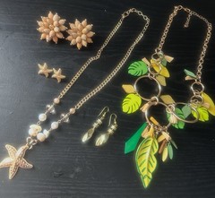 Vintage Costume Jewelry Lot Necklaces Earrings Beach Tropical Gold Tone Mixed