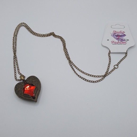 Guardian Angel Heart Necklace with Red Crystal Accent