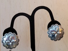 NWOT NAVAJO STERLING STAMPWORK CONCHO PIERCED EARRINGS 29MM PUSH ON BACKS