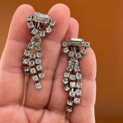 Vintage Rhinestone Earrings Lot Art Deco Style Dangle Climber Some Signed