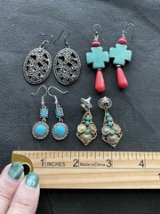 Lot Of 4 Pairs Southwestern-style Vintage Dangle Pierced Earrings Estate Jewelry
