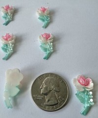 30 Mm Vintage Japanese Flower With Stem Multi Color FlatBack 24 Pcs
