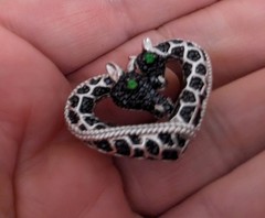 JTV Sterling Silver 925 Black Spinel Chrome Diopside GIRAFFE critter ring