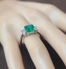 14K White Gold Natural Emerald Ring 1.73ct Radiant Cut w/ 0.80ct Diamond Accents