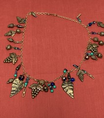 Vintage ROXSANN Statement Necklace Grapes Leaf Beads 30″