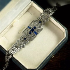 Art Deco Round Cut Moissanite & Sapphire Engagement 925 Sterling SIlver Bracelet