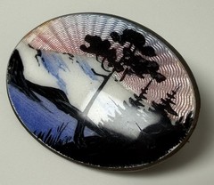 VTG Aksel Holmsen Sterling Silver Enamel Brooch Norway Norwegian Guilloché