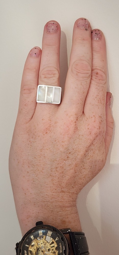 Sterling Silver Mother Of Pearl Ring Solid 14g Vintage Size 8 – 8.5