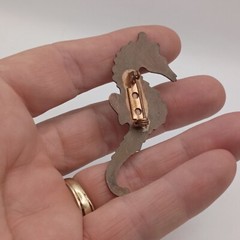 Seahorse Brooch Pin Green Enamel on Copper 2.25″