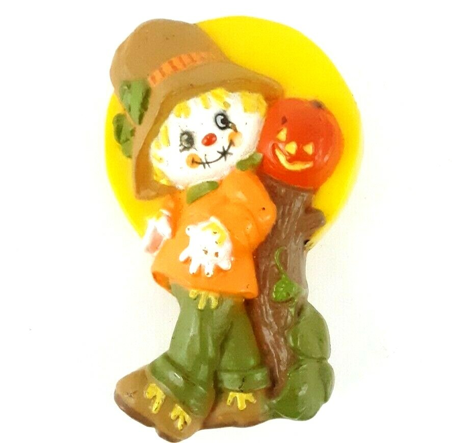 Vintage 1970’s Novelty Scarecrow Pin Brooch Plastic Brown Orange Yellow Fall
