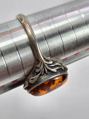 VTG Sterling Silver Baltic Amber Ring Flower V-8 Designer Valerio Size 11.75
