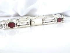 Vintage Sterling Silver 925 Jasper Station Chunky Taxco Mexico Bracelet 8″