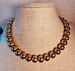 Vintage Gold Tone Metal Beads Strung on Chain Choker Necklace ~ 16″
