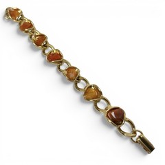 Chunky Natural Stone Bracelet Gold Tone Retro Chic Nuggets Earthy Orange Brown