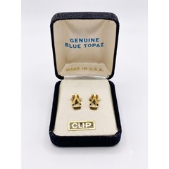 Vintage Genuine Blue Topaz Gold Tone Clip On Earrings Made in USA