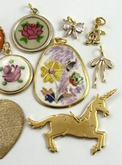 Vintage Jewelry Lot Charms Pendant Enamel Flower Bow Gold Plated AS IS CRAFT