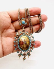 JULIANA Delizza & Elster Turquoise Rhinestone Transfer Necklace Vintage Jewelry