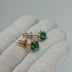 USSR Vintage Original Emerald (lab. made) Rose Gold Stud Earrings 583 14K 3,11 g