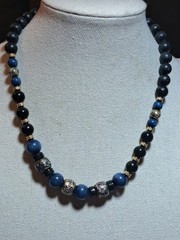 Estate Vintage Stunning Cloisonne Blue Sodalite Lava Bead Statement Necklace EUC