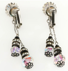 1960s VTG Earrings Iridescent Crystals Rhinestones Dangles