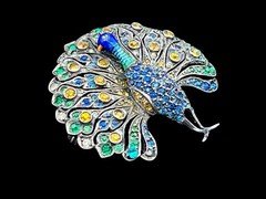 Peacock Brooch Sterling Paste Antique Art Deco Enamel