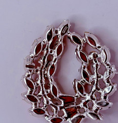 Vintage B. David silver tone brooch sparkly rhinestones red 1 1/2 inches