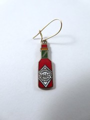 Cloisonne Earrings Tabasco Sauce Bottle Dangles Enamel Metal French Wire Closure