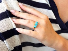 Antique 1.65Ct Turquoise, 0.24Ct Diamond and 15k Yellow Gold Ring Circa 1890