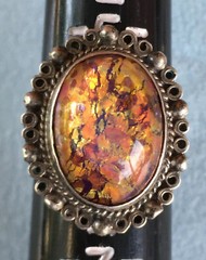Vintage sterling ring Mexico faux fire opal signed Size 6