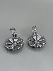 Vintage W. Germany SilverTone Blue Crystals Rhinestones Floral Clip On Earrings