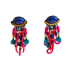 VTG 80s Over the Top Neon Abstract Earrings Dangle Pierced Statement Lucite Rare