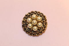 Vintage Barclay Faux Pearl Cluster Gold Tone Filigree Brooch Pin Signed 1940s–50
