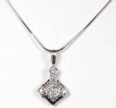 Antique Art Deco European Diamond Pendant Necklace Length 16″ Platinum 1920’s
