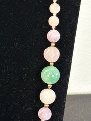 Vintage ROSE QUARTZ JADE Knotted Graduated 7mm-12mm Bead Rope Necklace 30″