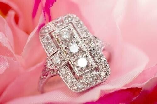 1.10 Ct White Diamond Art Deco Vintage Engagement Ring 925 Sterling Silver