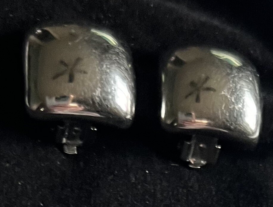 Silver Tone Square Clip On Earrings Rounded Edges Cushion Clip