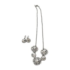 Vintage Marcasite Necklace & Pierced Ear Dangle Earrings | 3 Piece Jewelry Set