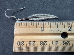 1.58g Vintage Sterling Silver 925 Feather Dangle Drop Earrings Boho Style M