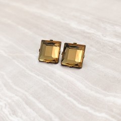 Vintage Stud Earrings Square Shape Yellowy Brown / Amber-ish Tone Retro