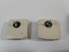 Vintage Mosiac Tile Fossil Swirl Porcelain White Earrings Ornate 1 inch