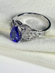 Pear Cut Blue 2.24CT Tanzanite With 0.66CT Shiny White CZ Best Engagement Ring