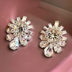 Rhinestone Earrings Clip On Large Clear Statement Vintage Glamorous Designer