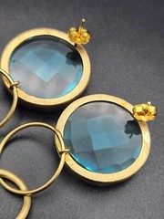 Gorgeous Chic Aquamarine Color Glass Gold Tone Pierced Earrings Not Marked