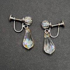 Vintage AB Crystal Faceted Teardrop Prism Drop Dangle Fancy Screw Back Earrings