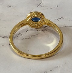 VINTAGE-RETRO .925 Silver Gold Tone – Sapphire & Rhinestone Solitaire sz 11.25