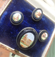 Micro Mosaic Booch & Collar Stud Button Set Italian Victorian Antique c1880s