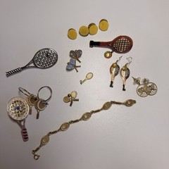 Vintage Tennis Jewelry Lot Racket Earrings Pins Bracelet Charms Sports Theme