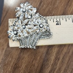 Vintage Silver-tone Flower Basket Brooch